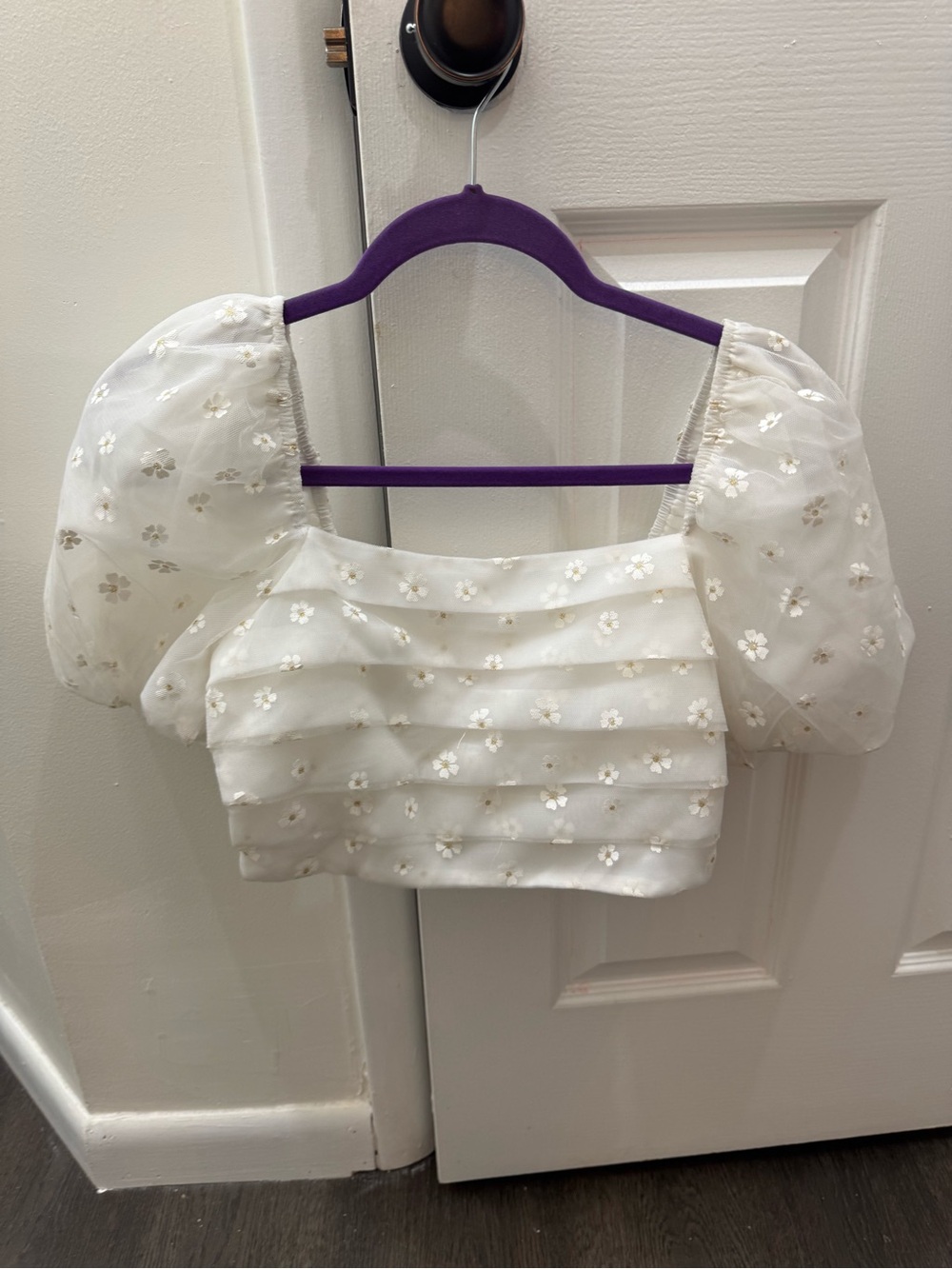 Women's White Puff Sleeve Floral Organza Set